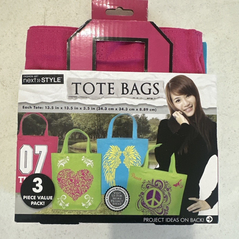NEW - Styled Basics - Large Colorful Canvas Tote Bags Blank , 3-Pack